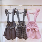 Gothic Lolita Suspender Skirt – Lace Trim Bowknot A-Line Mini - Bottoms - Sleeveless - Skirts - 2