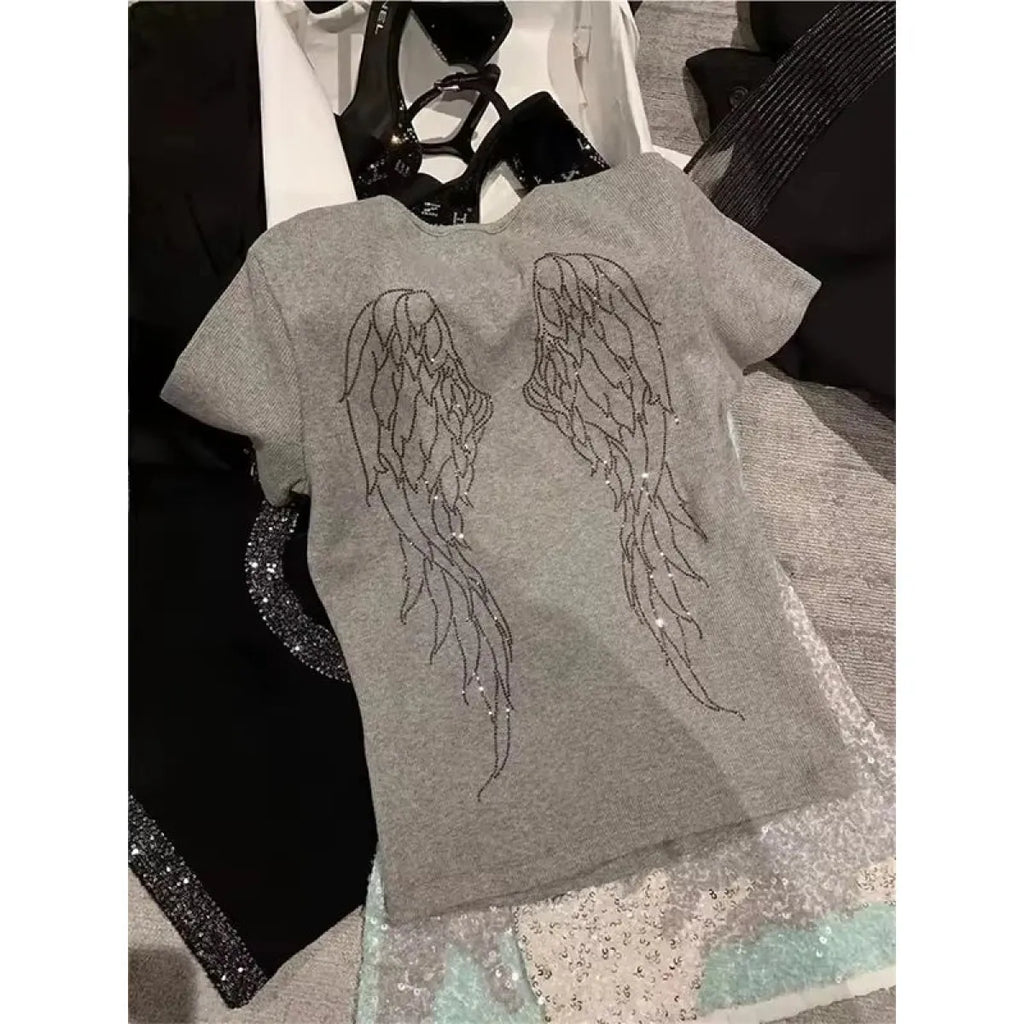 Harajuku Rhinestone Angel T-Shirt - T-Shirts - Crop Tops - 7