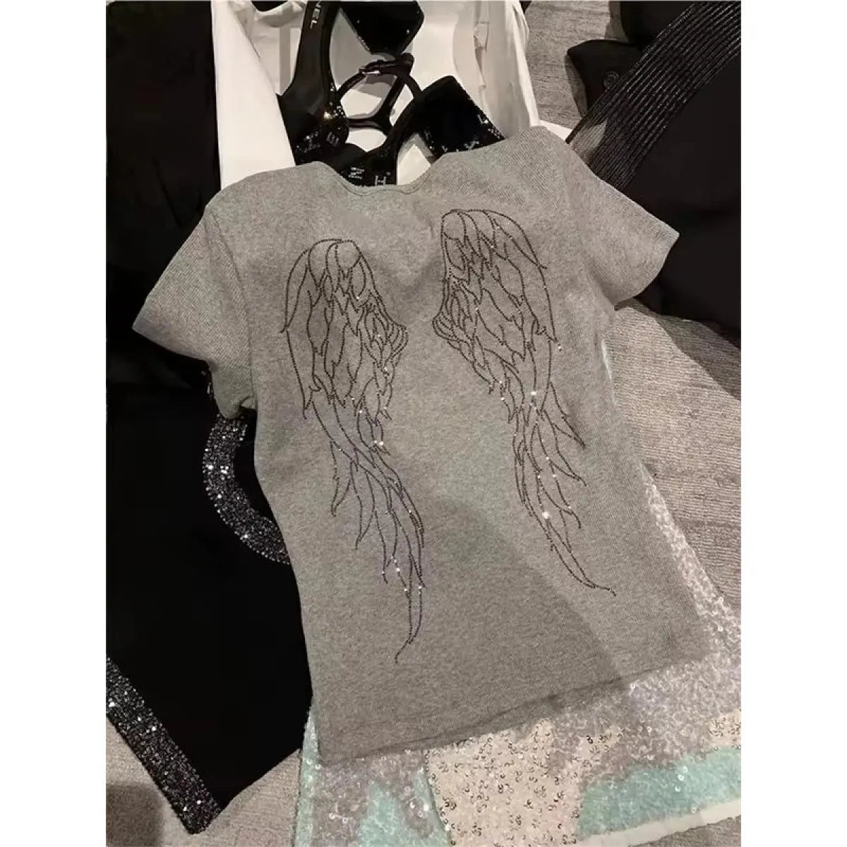 Harajuku Rhinestone Angel T-Shirt - T-Shirts - Crop Tops - 7