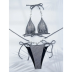 Rhinestone Halter Bikini Set – Glitter Tie Thong Swimwear - Harajuku Style - Strapless - Swimwear - 1