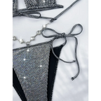 Rhinestone Halter Bikini Set – Glitter Tie Thong Swimwear - Harajuku Style - Strapless - Swimwear - 3