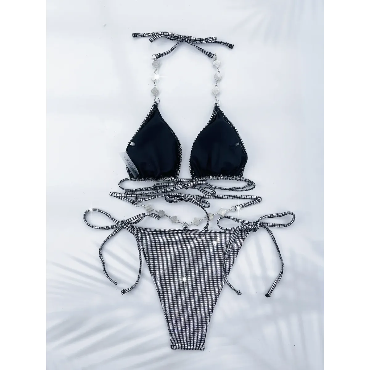 Rhinestone Halter Bikini Set – Glitter Tie Thong Swimwear - Harajuku Style - Strapless - Swimwear - 2
