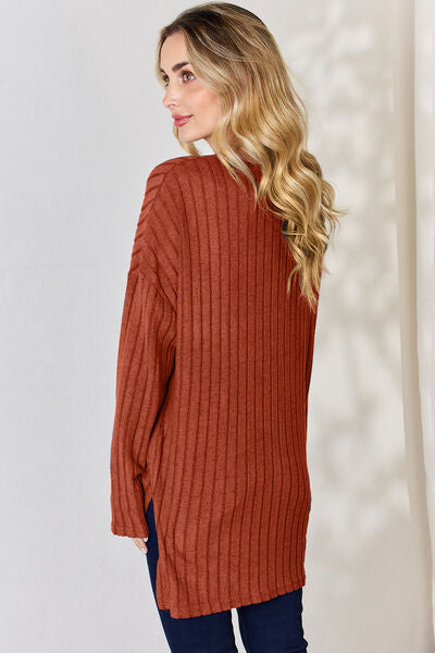 Ribbed Half Button Long Sleeve High-Low T-Shirt - T-Shirts - Shirts & Tops - 15 - 2024