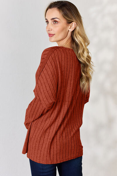 Ribbed Half Button Long Sleeve T-Shirt - T-Shirts - Shirts & Tops - 2 - 2024