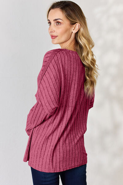 Ribbed Half Button Long Sleeve T-Shirt - T-Shirts - Shirts & Tops - 22 - 2024