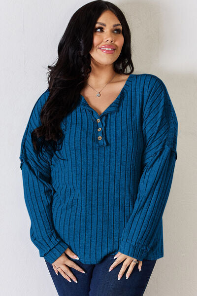 Ribbed Half Button Long Sleeve T-Shirt - T-Shirts - Shirts & Tops - 29 - 2024