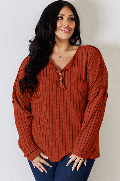 Ribbed Half Button Long Sleeve T-Shirt - T-Shirts - Shirts & Tops - 4 - 2024