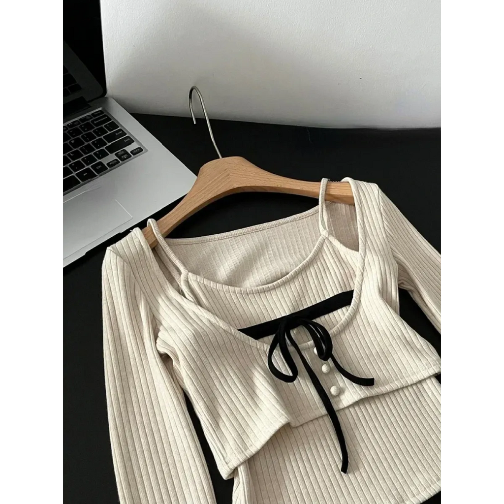 Gyaru Ribbed Knit Sweater Top - Sweaters - Women’s Sweaters - 2