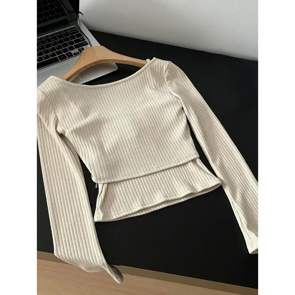 Gyaru Ribbed Knit Sweater Top - Sweaters - Women’s Sweaters - 4