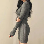 Harajuku Slim Fit Ribbed Knit V-Neck Dress - All Dresses - Dresses - 5