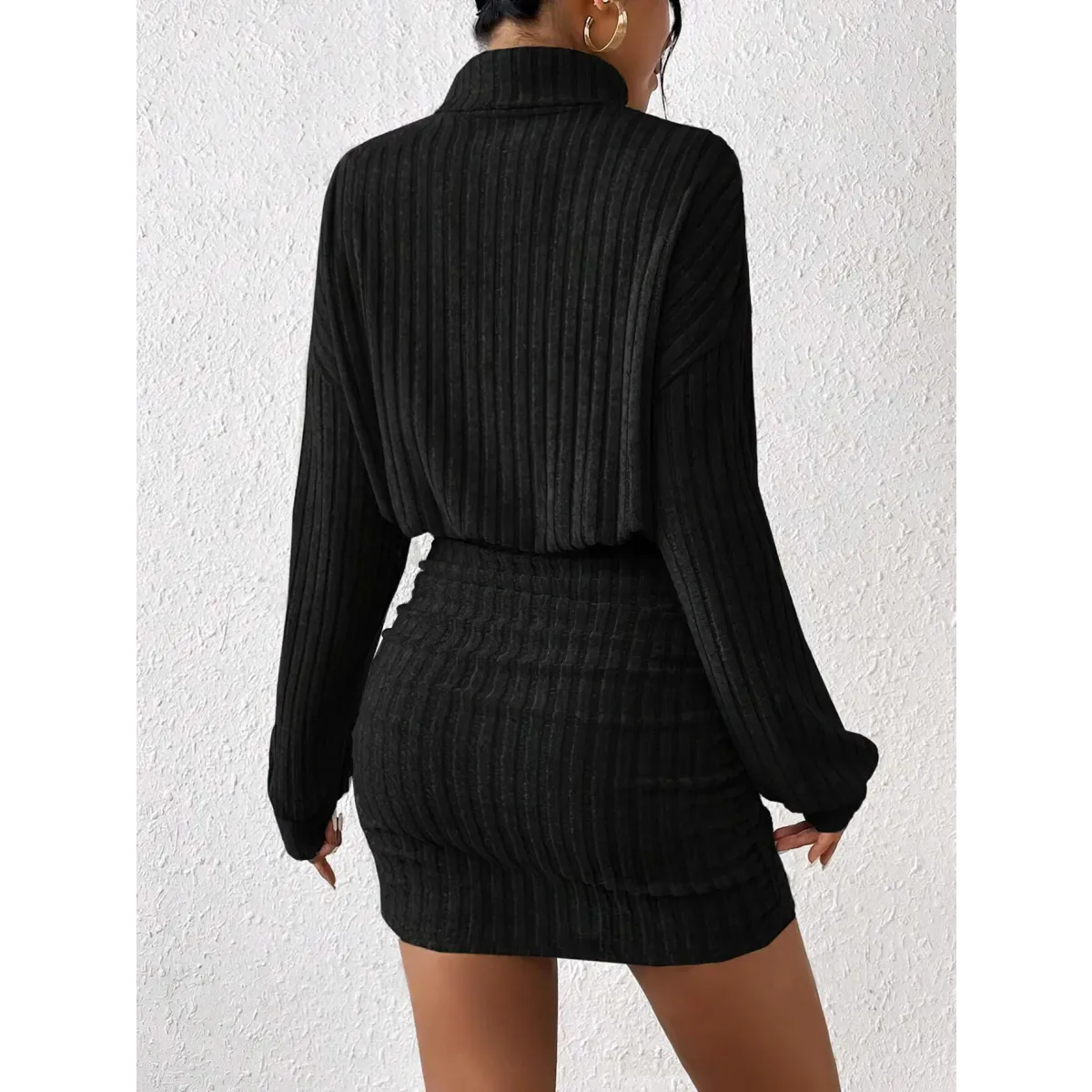 High Neck Ribbed Knit Sweater Dress - All Dresses - Sweater / Pullover - 5