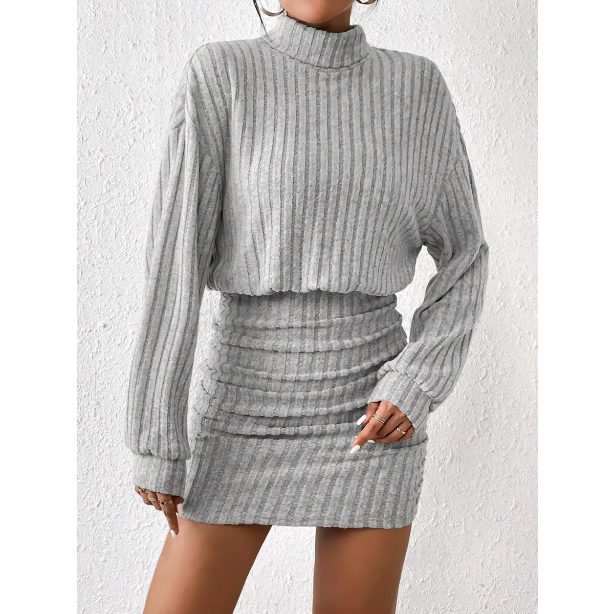 High Neck Ribbed Knit Sweater Dress - All Dresses - Sweater / Pullover - 4