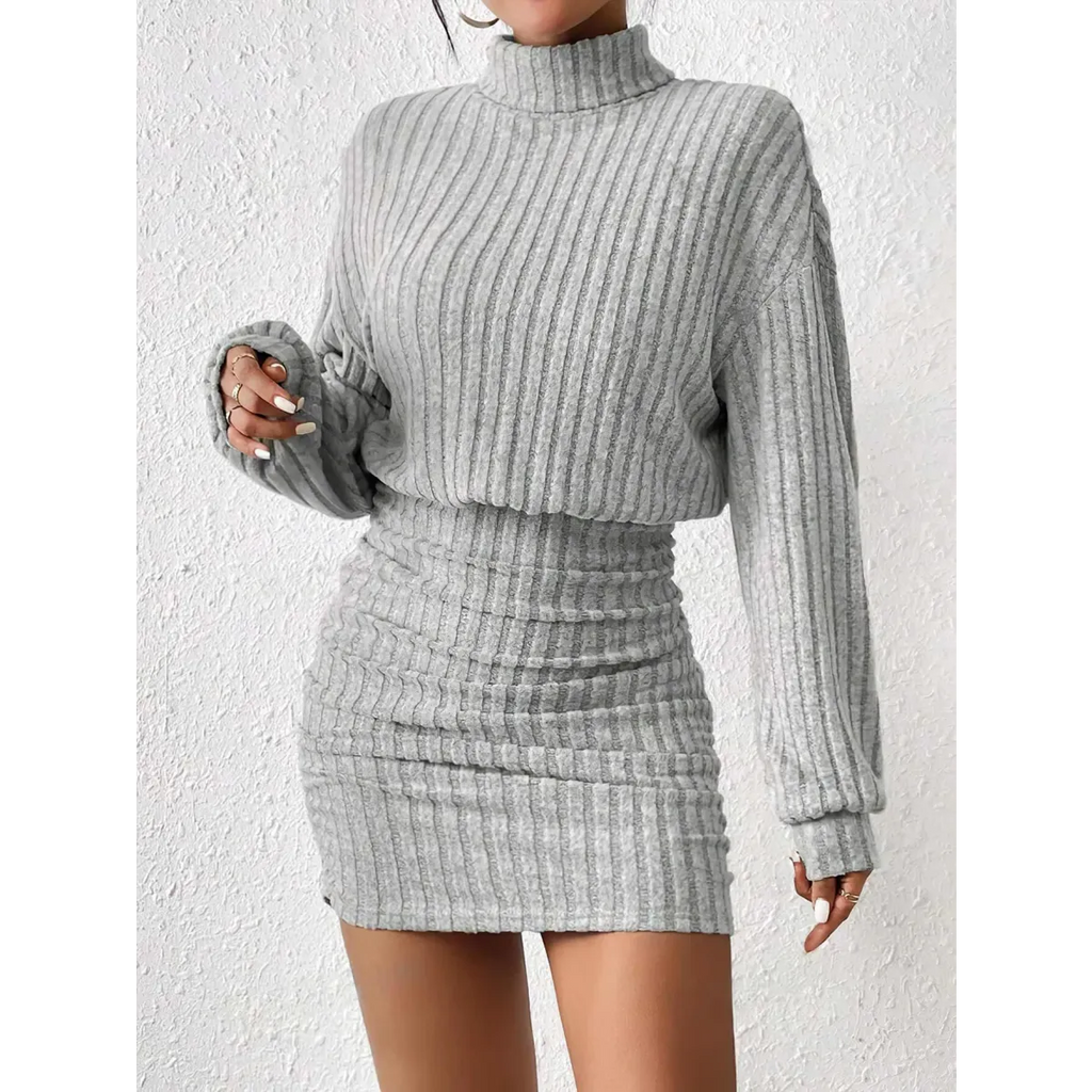 High Neck Ribbed Knit Sweater Dress - All Dresses - Sweater / Pullover - 1