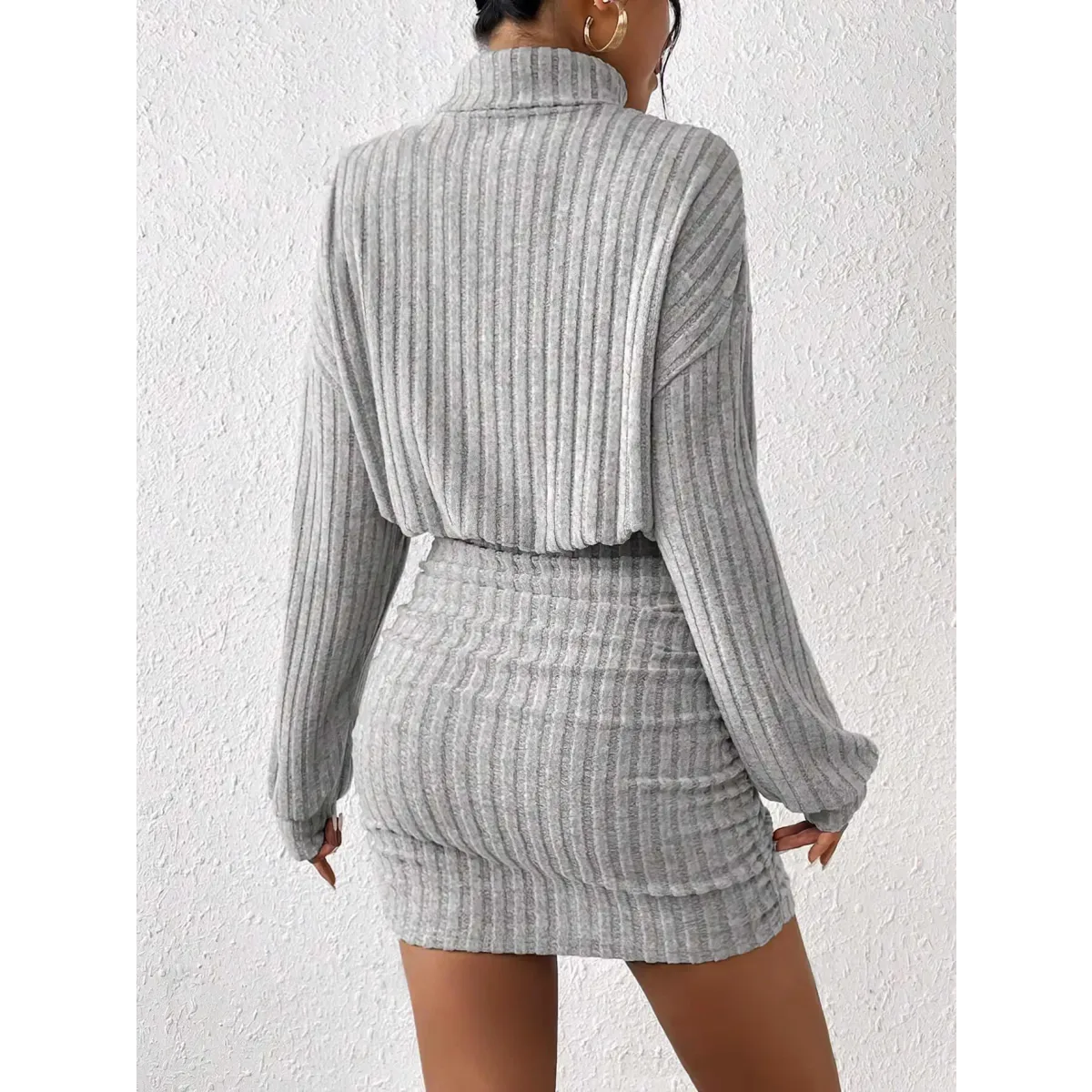 High Neck Ribbed Knit Sweater Dress - All Dresses - Sweater / Pullover - 2