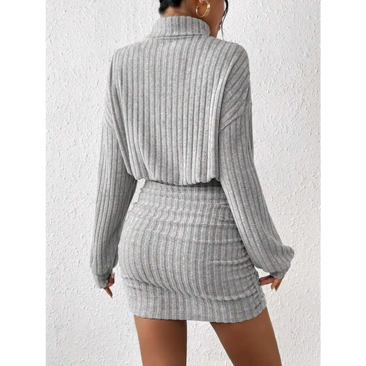 High Neck Ribbed Knit Sweater Dress - All Dresses - Sweater / Pullover - 2