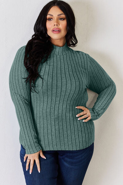 Ribbed Mock Neck Long Sleeve T-Shirt - T-Shirts - Shirts & Tops - 12 - 2024