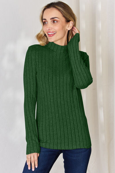 Ribbed Mock Neck Long Sleeve T-Shirt - Mid Green / S - T-Shirts - Shirts & Tops - 15 - 2024