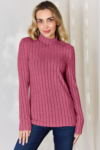 Ribbed Mock Neck Long Sleeve T-Shirt - T-Shirts - Shirts & Tops - 4 - 2024