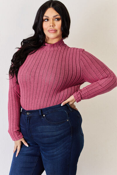 Ribbed Mock Neck Long Sleeve T-Shirt - T-Shirts - Shirts & Tops - 6 - 2024