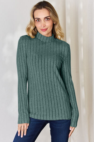 Ribbed Mock Neck Long Sleeve T-Shirt - Teal / S - T-Shirts - Shirts & Tops - 9 - 2024