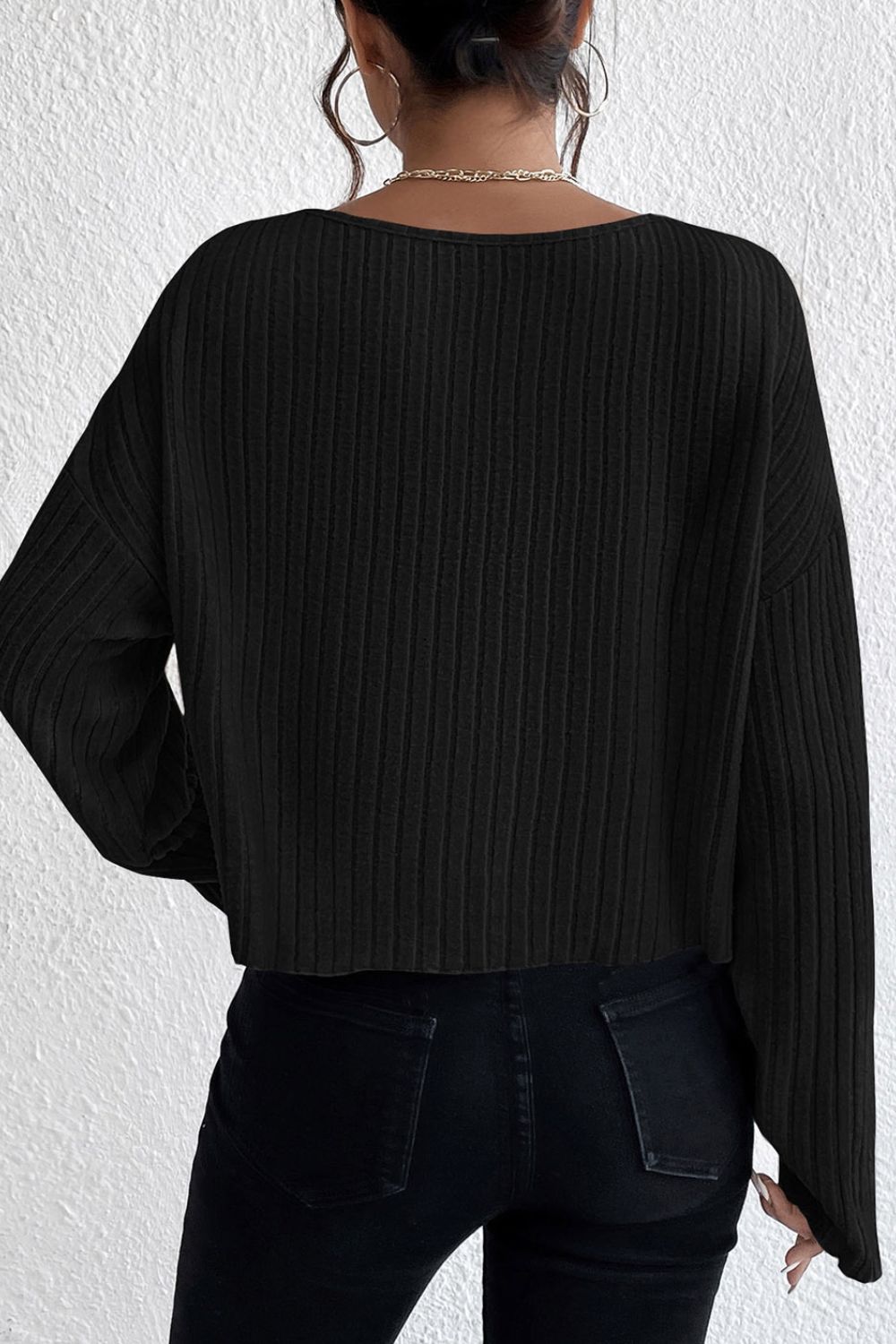 Ribbed Round Neck Drop Shoulder Long Sleeve Top - Women’s Clothing & Accessories - Shirts & Tops - 7 - 2024