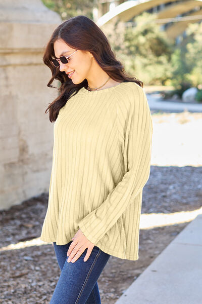 Ribbed Round Neck Long Sleeve Knit Top - Tops - Shirts & Tops - 11 - 2024