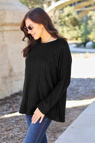 Ribbed Round Neck Long Sleeve Knit Top - Tops - Shirts & Tops - 14 - 2024