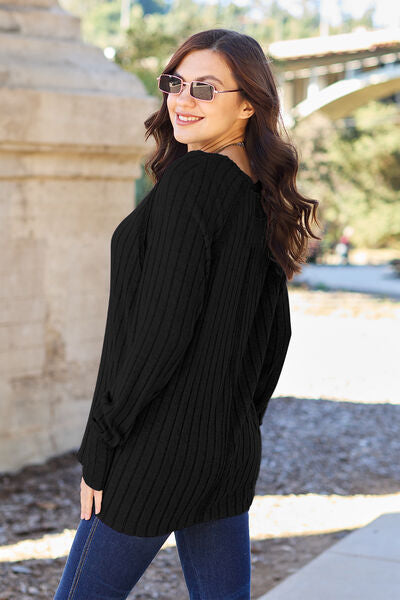 Ribbed Round Neck Long Sleeve Knit Top - Tops - Shirts & Tops - 15 - 2024