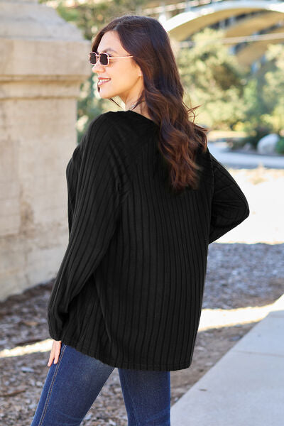 Ribbed Round Neck Long Sleeve Knit Top - Tops - Shirts & Tops - 15 - 2024