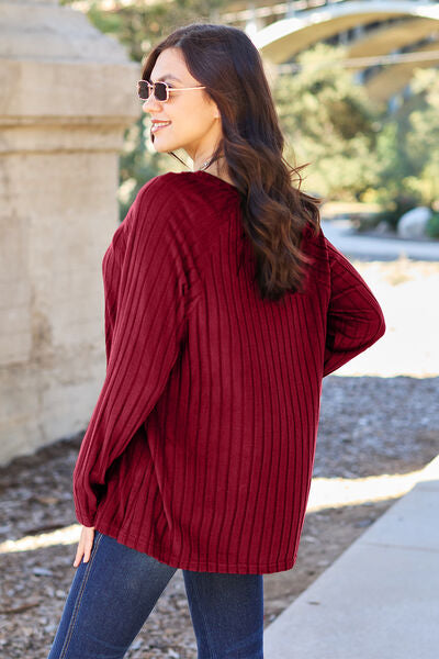 Ribbed Round Neck Long Sleeve Knit Top - Tops - Shirts & Tops - 2 - 2024