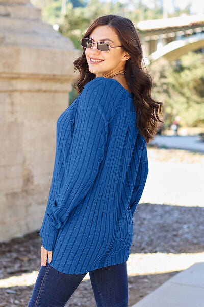 Ribbed Round Neck Long Sleeve Knit Top - Tops - Shirts & Tops - 2 - 2024