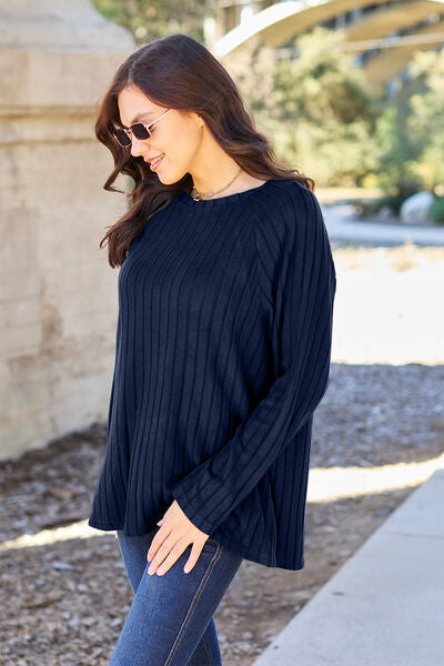 Ribbed Round Neck Long Sleeve Knit Top - Tops - Shirts & Tops - 5 - 2024