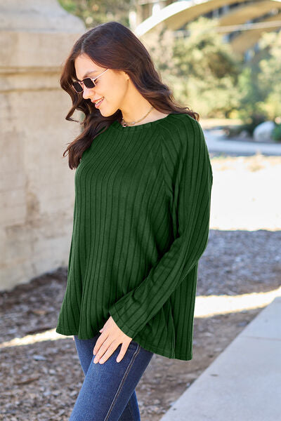 Ribbed Round Neck Long Sleeve Knit Top - Tops - Shirts & Tops - 8 - 2024