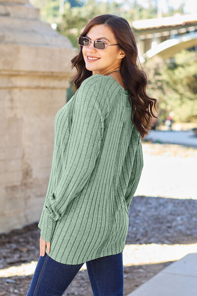 Ribbed Round Neck Long Sleeve Knit Top - Tops - Shirts & Tops - 9 - 2024