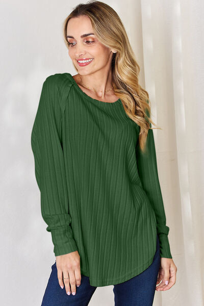 Ribbed Round Neck Slit T-Shirt - T-Shirts - Shirts & Tops - 10 - 2024