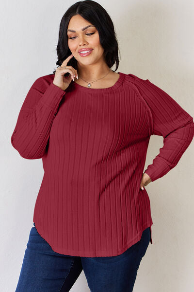 Ribbed Round Neck Slit T-Shirt - T-Shirts - Shirts & Tops - 19 - 2024