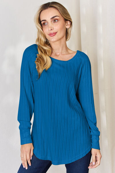 Ribbed Round Neck Slit T-Shirt - T-Shirts - Shirts & Tops - 32 - 2024