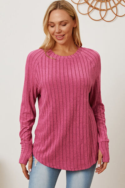 Ribbed Thumbhole Sleeve T-Shirt - T-Shirts - Shirts & Tops - 10 - 2024