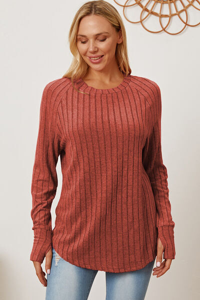 Ribbed Thumbhole Sleeve T-Shirt - T-Shirts - Shirts & Tops - 18 - 2024