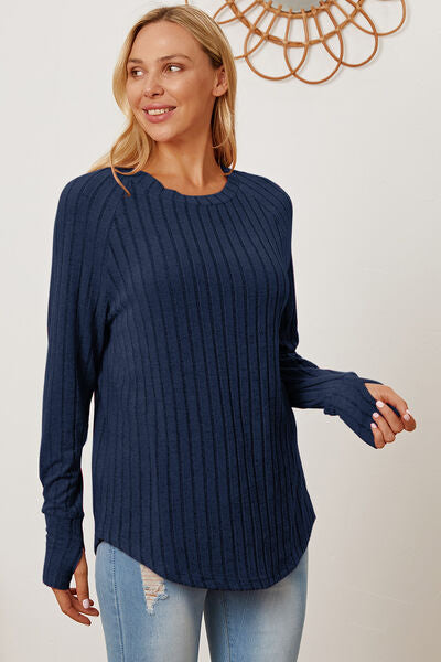 Ribbed Thumbhole Sleeve T-Shirt - Peacock Blue / S - T-Shirts - Shirts & Tops - 29 - 2024