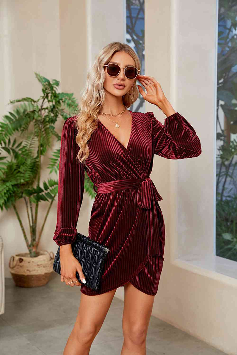 Ribbed Tie Front Mini Dress - All Dresses - Dresses - 4 - 2024