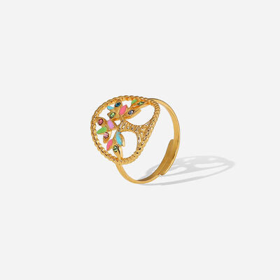 Tree Shape Inlaid Zircon 18K Gold-Plated Ring - Gold / One Size - Rings - Rings - 1 - 2024