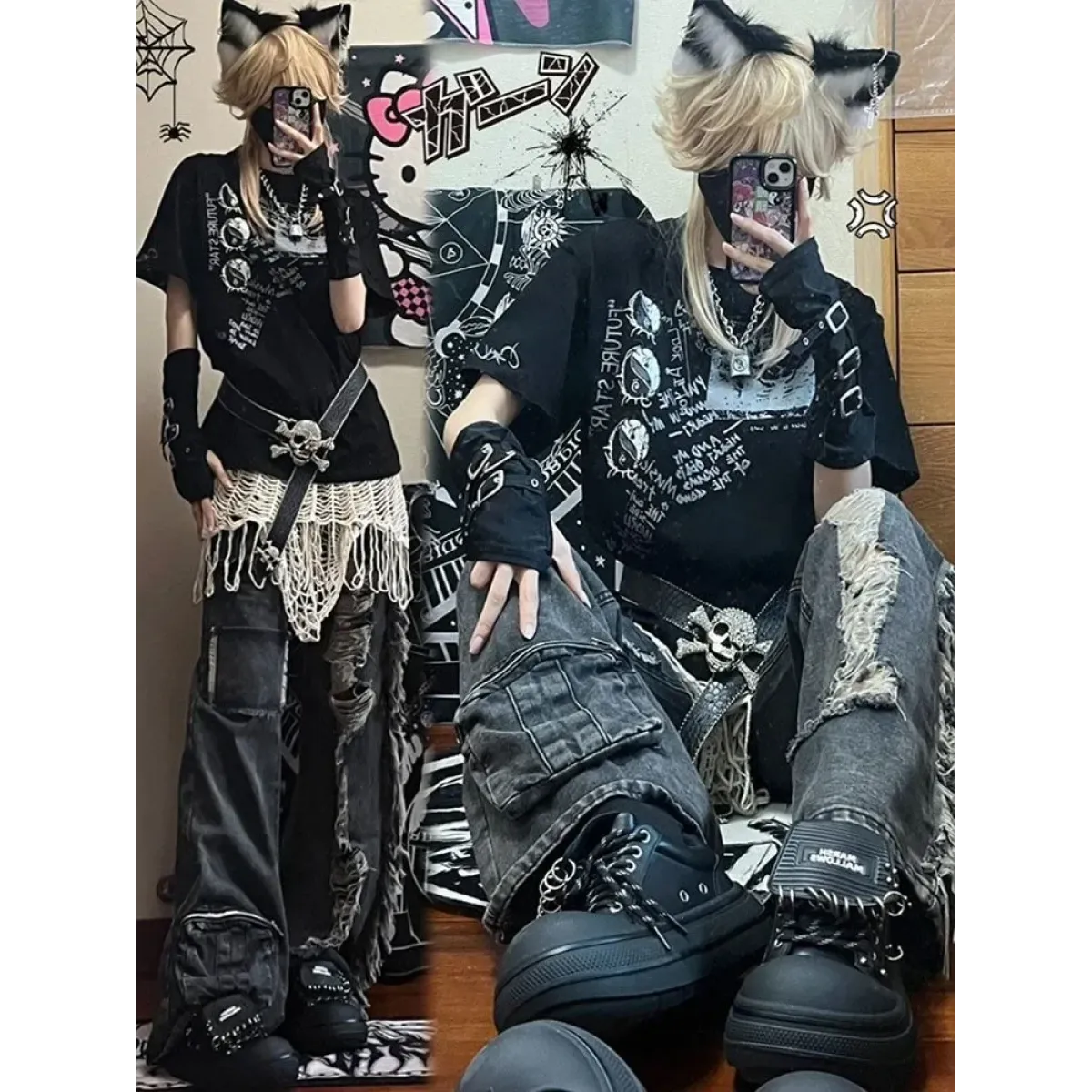 Ripped Cargo Jeans – Y2K E-Girl High Waist Streetwear Denim - Bottoms - Women’s Pants - 3