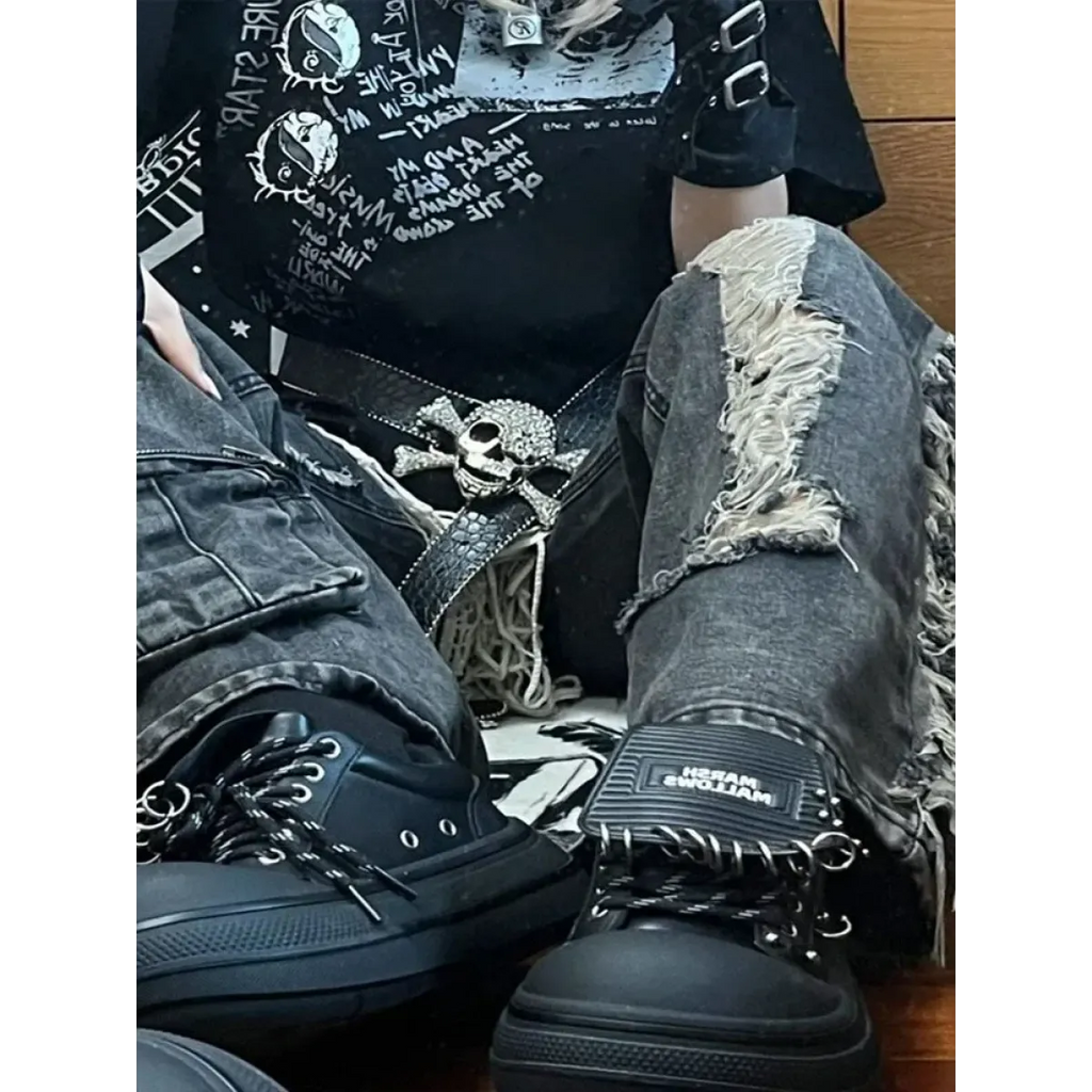 Ripped Cargo Jeans – Y2K E-Girl High Waist Streetwear Denim - Bottoms - Women’s Pants - 4