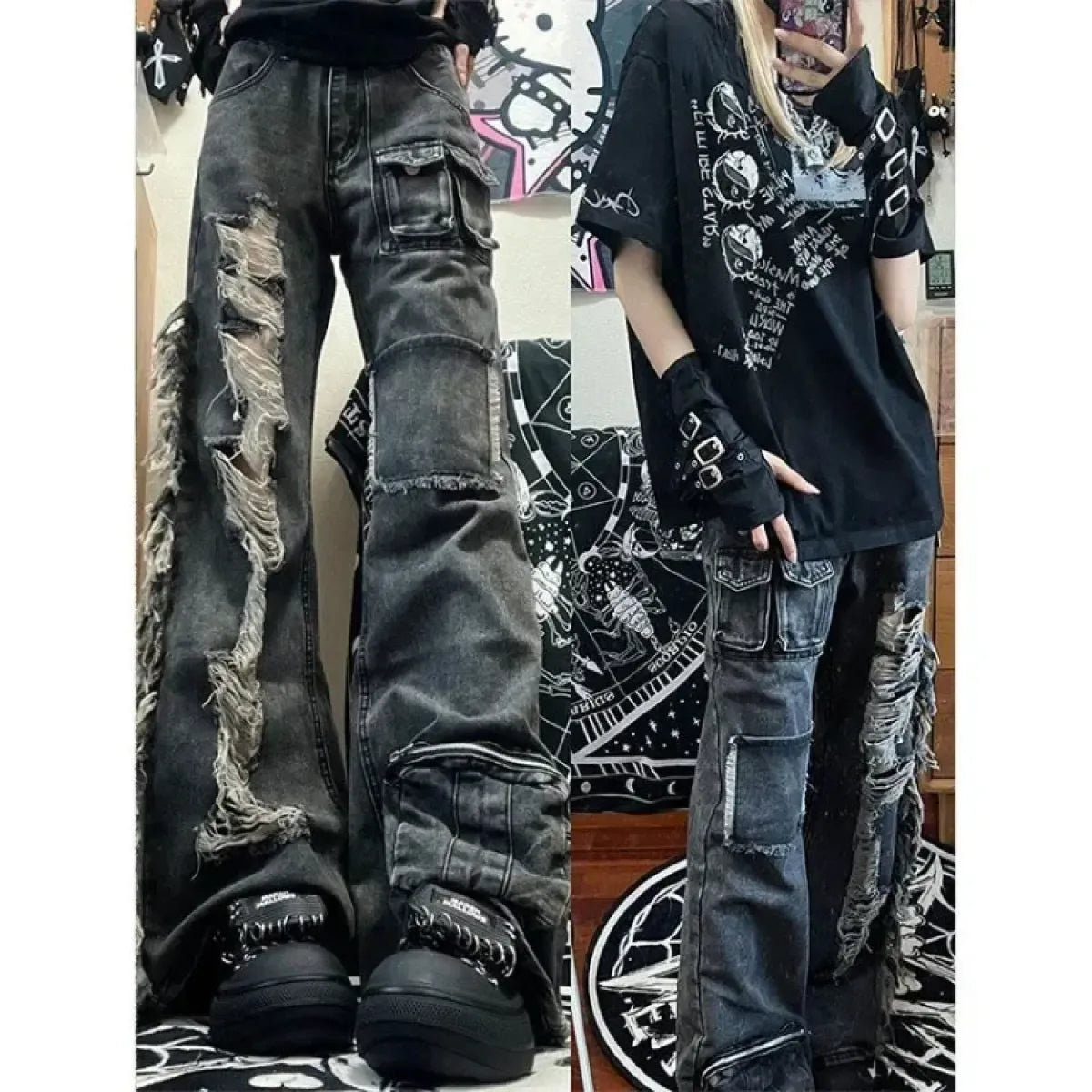 Ripped Cargo Jeans – Y2K E-Girl High Waist Streetwear Denim - Bottoms - Women’s Pants - 5