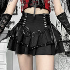 Rivet Bandage Mini Skirt – Y2K Grunge Gothic Punk Style - Bottoms - Skirts - 1