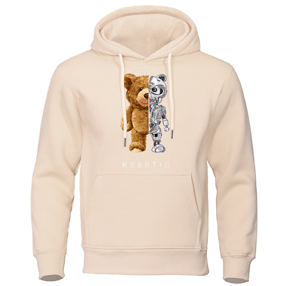 Robotic Bear Hooded Sweatshirt - Beige / S - T-Shirts - Shirts & Tops - 15 - 2024