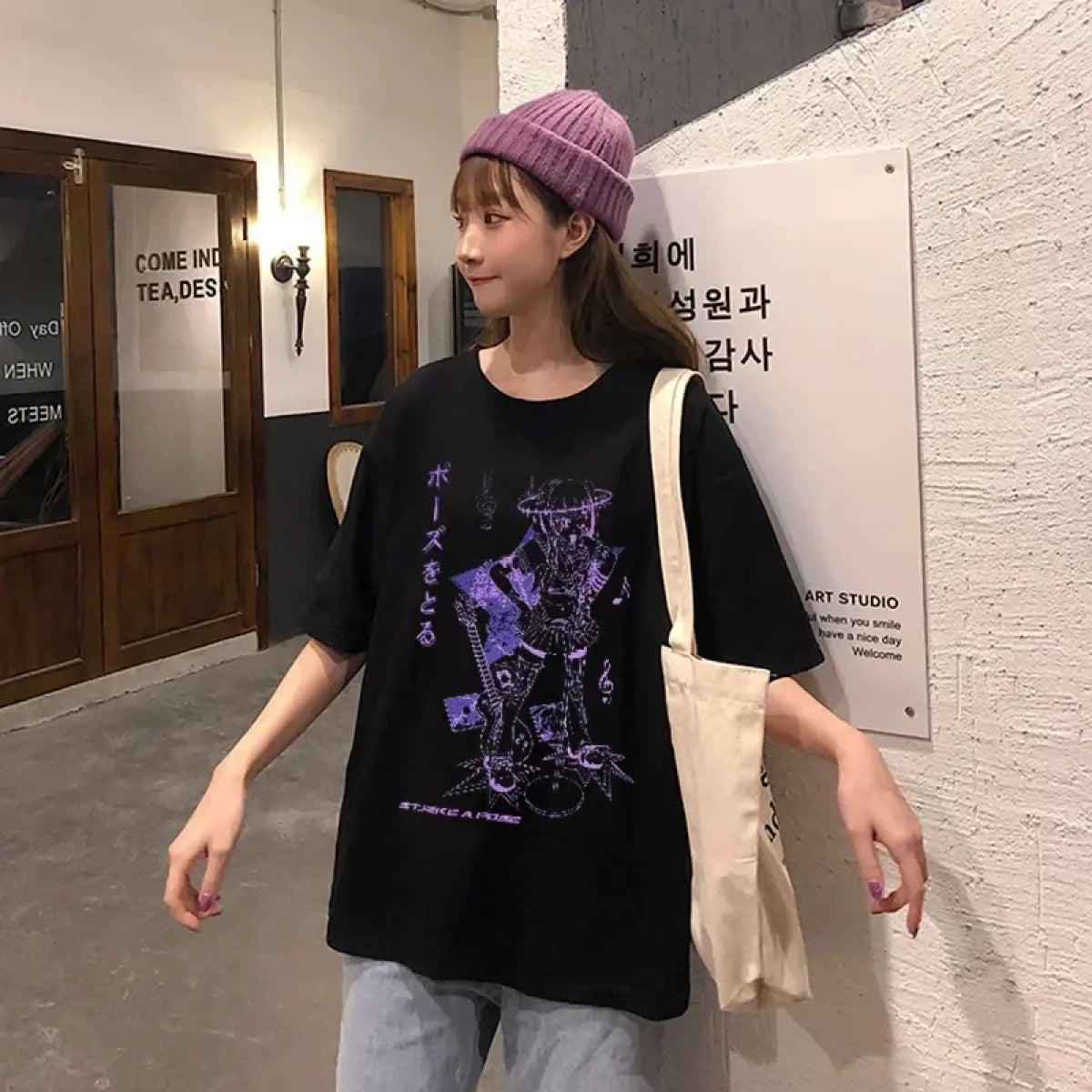 Rockstar Anime Girl Oversized Tee - T-Shirts - 2