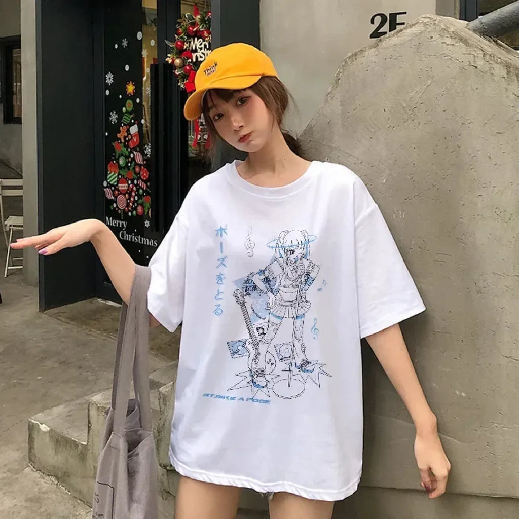 Rockstar Anime Girl Oversized Tee - T-Shirts - 3