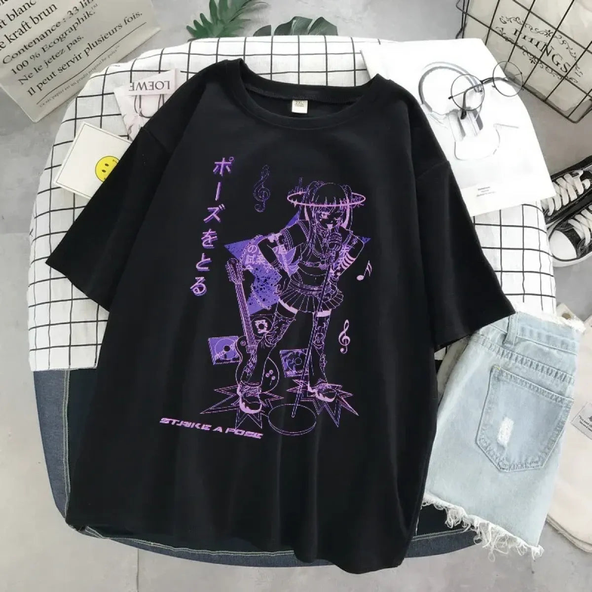Rockstar Anime Girl Oversized Tee - T-Shirts - 4